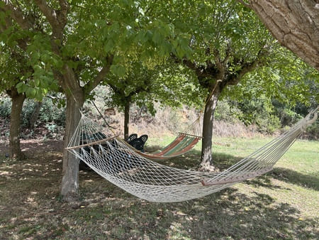 Casa Rural Can Codina Hamaques i taula exterior zona bbq